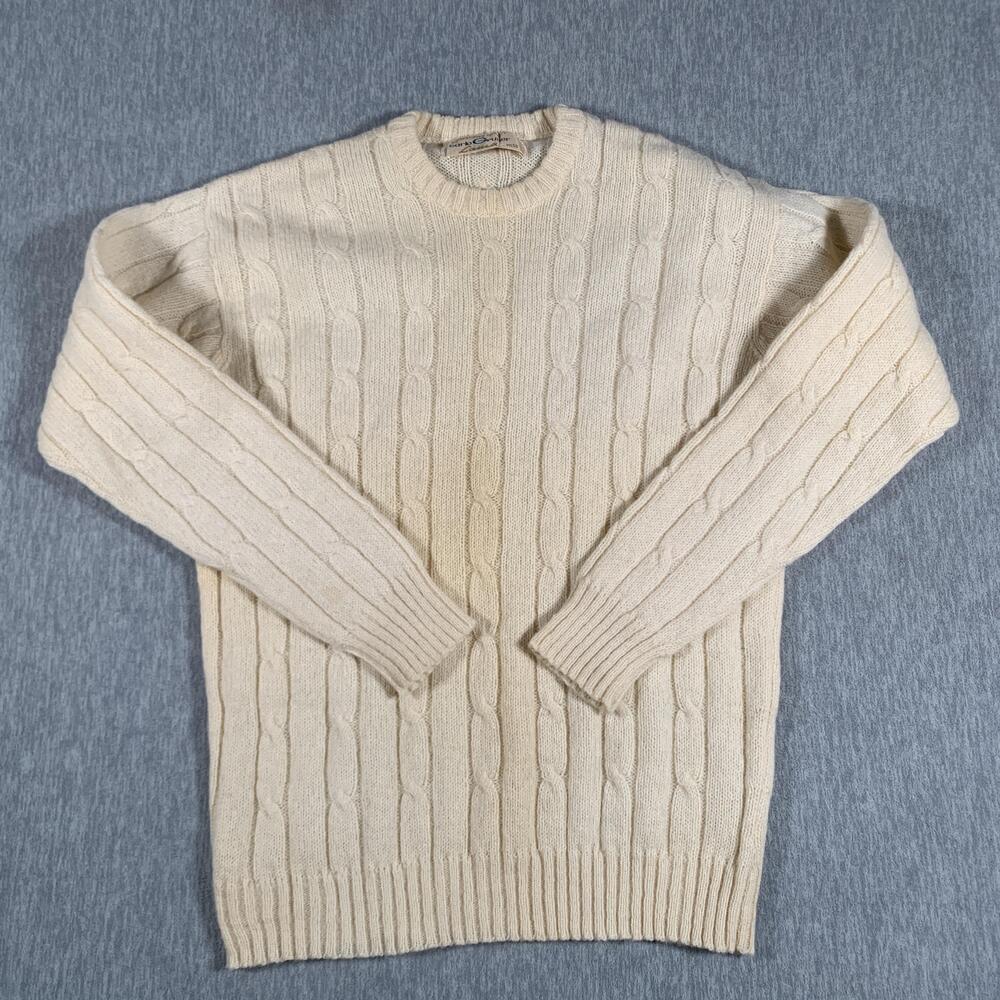 Vintage Carlo Gruber Sweater Womens Medium Cream Alpaca Wool Cable Knit Austria